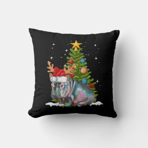 Hippo Fiona Christmas Tree Hippopotamus Throw Pillow