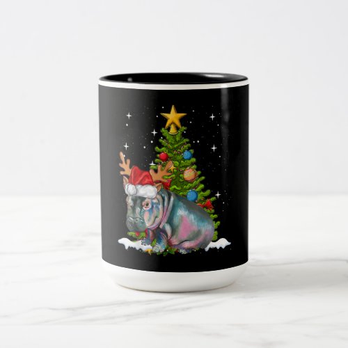 Hippo Fiona Christmas Tree Hippopotamus Two_Tone Coffee Mug