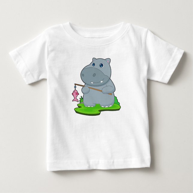 Hippo Fisher Fish Fishing Baby T-Shirt (Front)