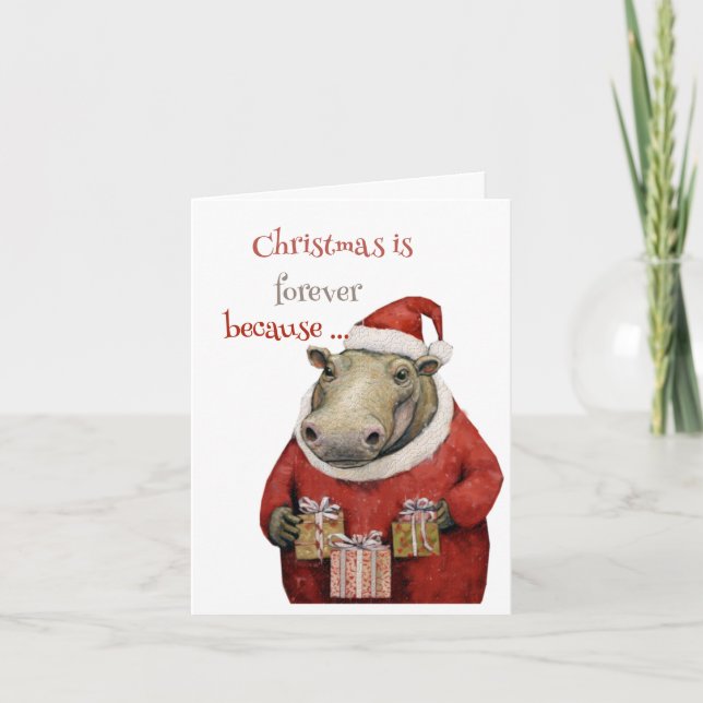 Hippo  Folded Holiday Card (Front)