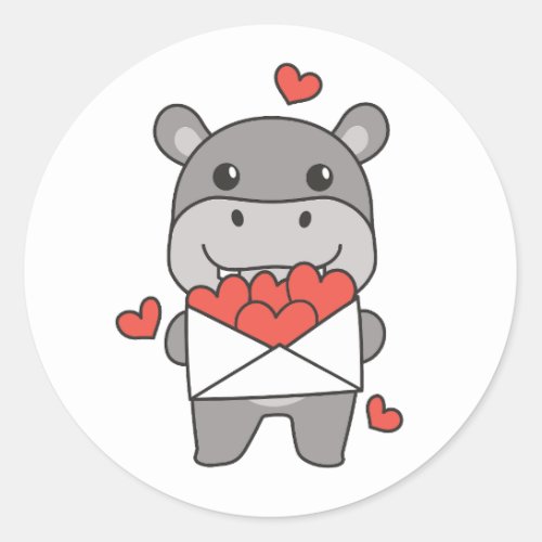  Hippo For Valentines Day Cute Animals Heart Classic Round Sticker