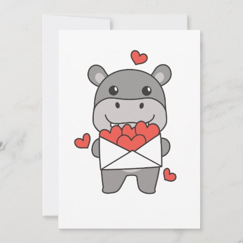  Hippo For Valentines Day Cute Animals Heart Holiday Card