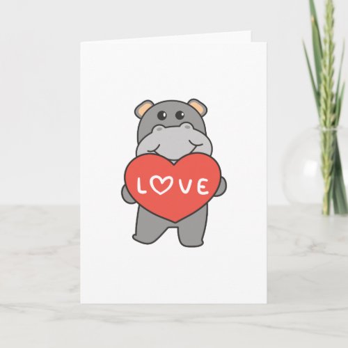 Hippo For Valentines Day Cute Animals With Hearts Card