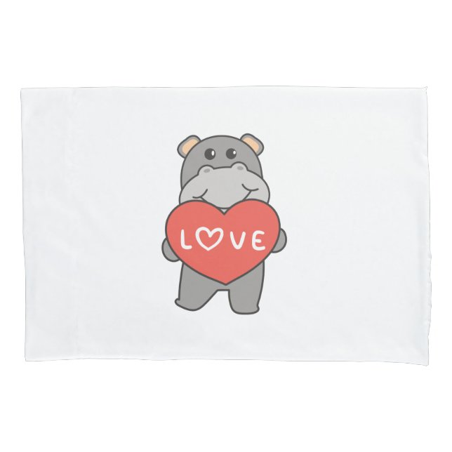 Hippo For Valentine's Day Cute Animals With Hearts Pillow Case (Front)
