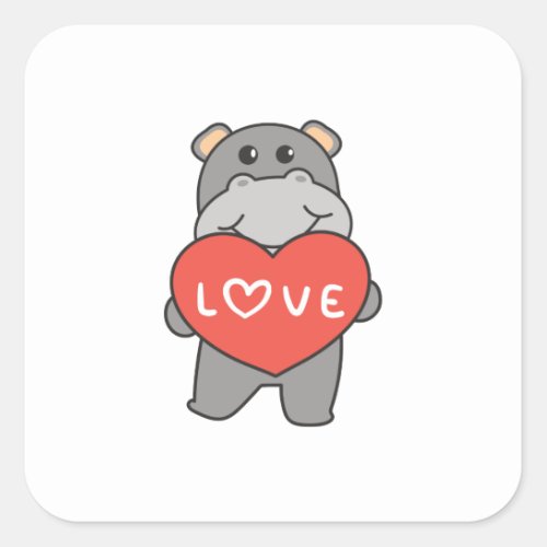 Hippo For Valentines Day Cute Animals With Hearts Square Sticker