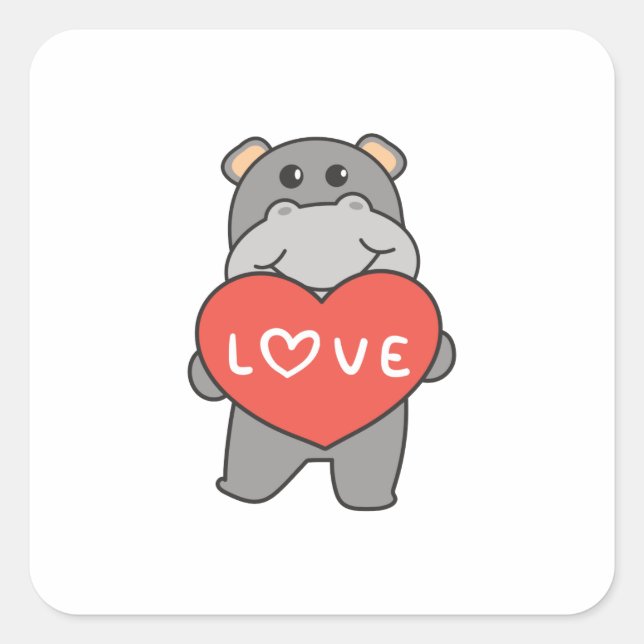 Hippo For Valentine's Day Cute Animals With Hearts Square Sticker (Front)