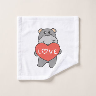 Hippo For Valentine's Day Cute Animals With Hearts Wash Cloth