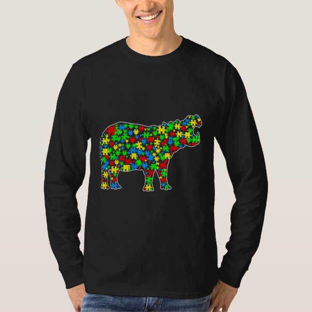 Hippo Funny Puzzle Animals Autism Awareness T-Shirt (Front)