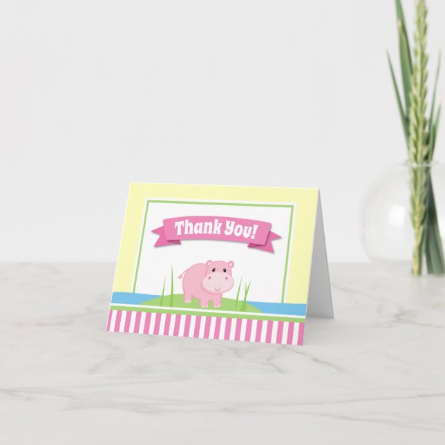Hippo Girl Thank You Card Folded Note Card (Front)