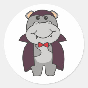 Hippo Halloween Cute Devil Vampire Costume Classic Round Sticker