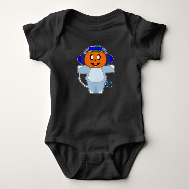 Hippo Halloween Pumpkin Music Baby Bodysuit (Front)