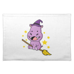 Hippo Halloween Witch For Halloween Cloth Placemat