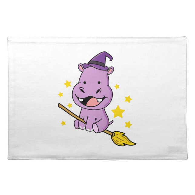 Hippo Halloween Witch For Halloween Cloth Placemat (Front)