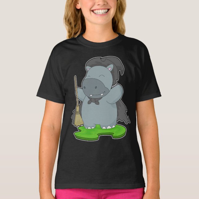 Hippo Halloween Witch T-Shirt (Front)