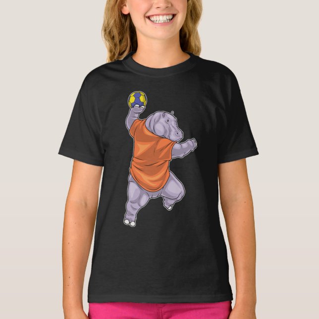 Hippo Handball player Handball T-Shirt (Front)