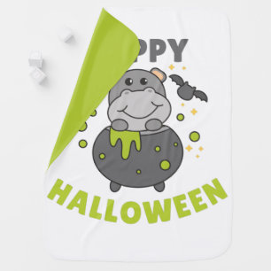 Hippo Happy Halloween Cauldron Bat Baby Blanket