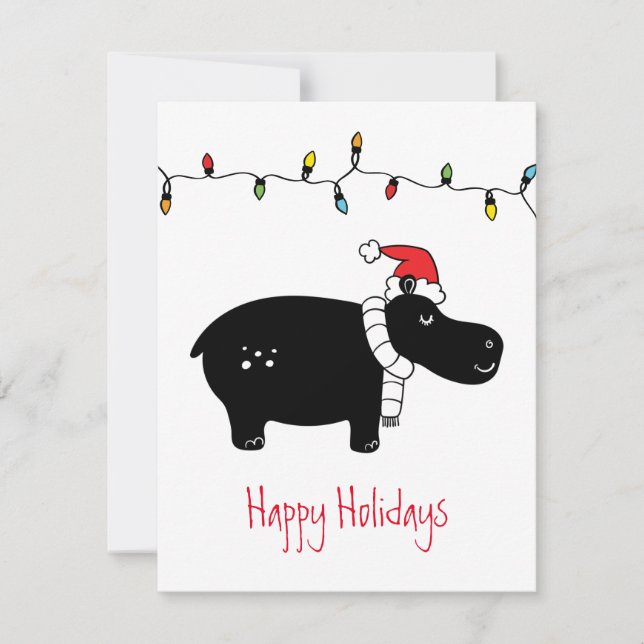 Hippo Happy Holidays— Cute Christmas Card (Front)