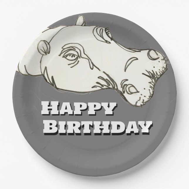 Hippo head  Birthday Paper Plates (Front)