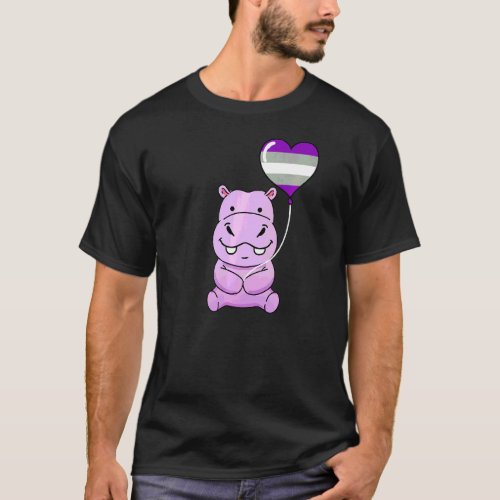 Hippo Heart Balloon Greysexual Pride T_Shirt