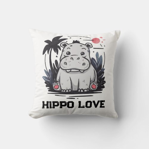 Hippo Heart Loveable Big Hug Chunky Love Cuddly  Throw Pillow