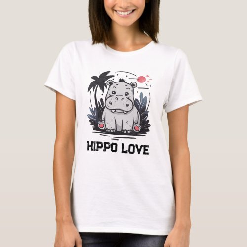 Hippo Heart Loveable Big Hug Chunky Love Cute T_Shirt