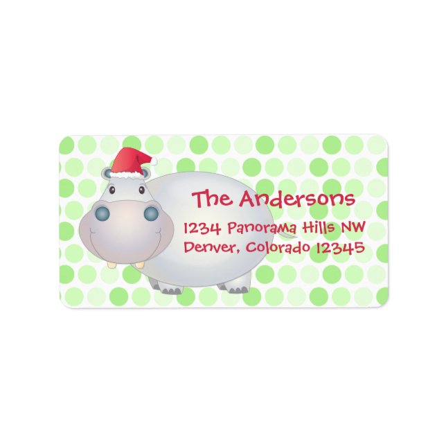 Hippo Hippopotamus Christmas Xmas Return Address Label (Front)