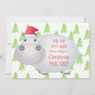 Hippo Hippopotamus Kid's Christmas Holiday Party Invitation