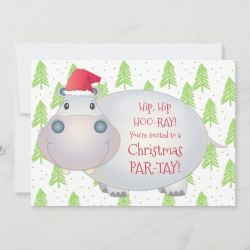 Hippo Hippopotamus Kids Christmas Holiday Party Invitation