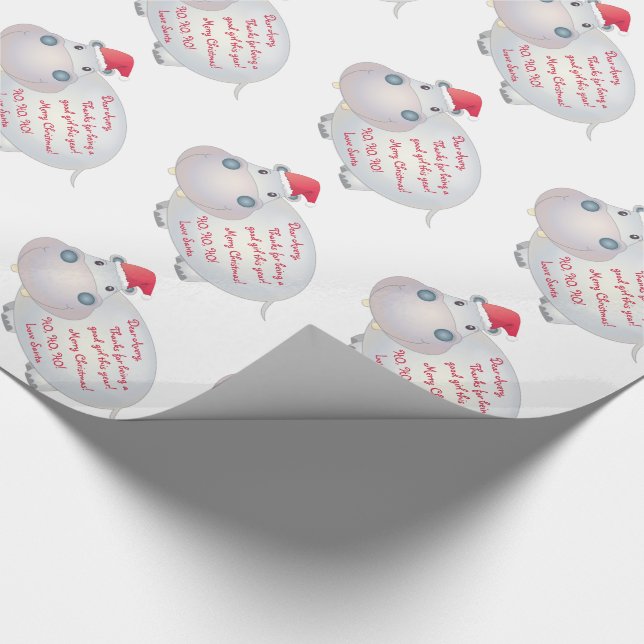 Hippo Hippopotamus Letter from Santa Christmas Wrapping Paper (Corner)
