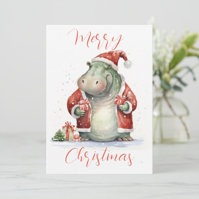 Hippo Hooray Holiday Christmas Card (Standing Front)