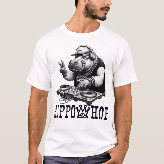  Hippo Hop DJ – Funny Hip-Hop Hippo T-Shirt (Front)