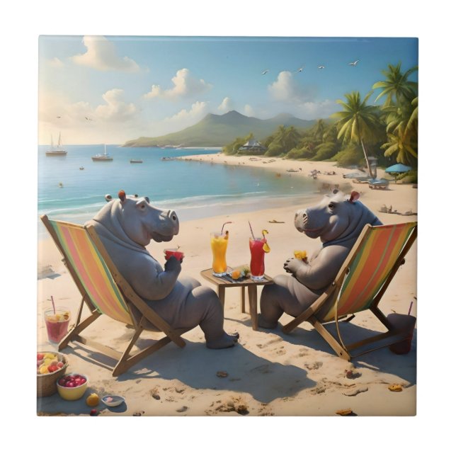 Hippo Hour: Beachside Cocktails and Good Times, Ceramic Tile (Front)