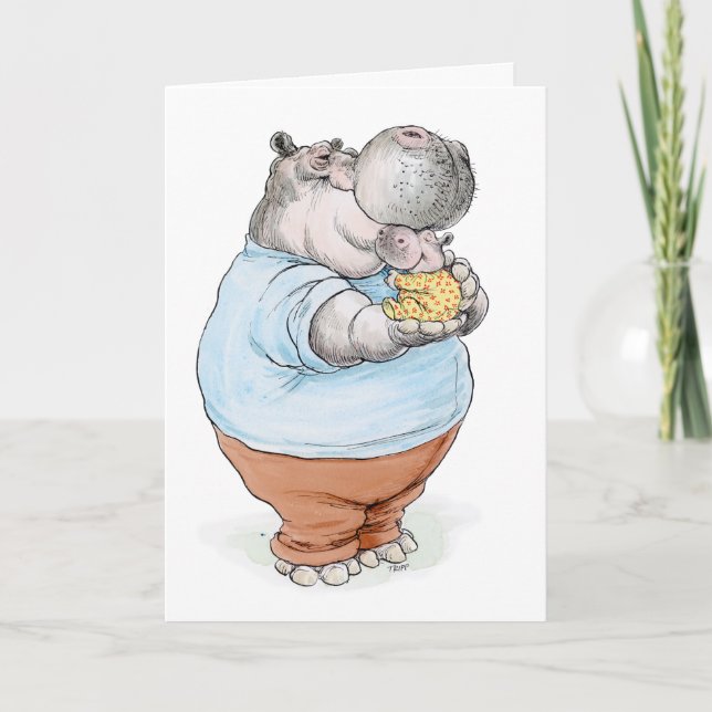 Hippo Hug Dad and Baby Card (Front)