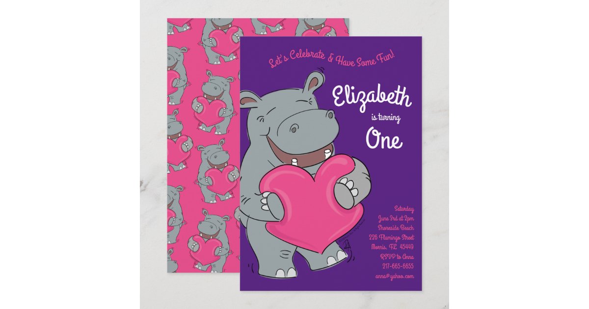 Hug Invitation Hippo Hugs Birthday Party Invitation | Zazzle