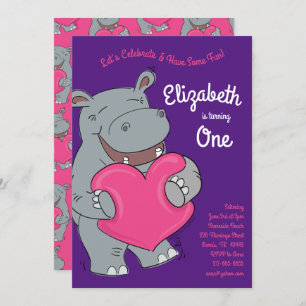 Hippo Hugs Birthday Party Invitation