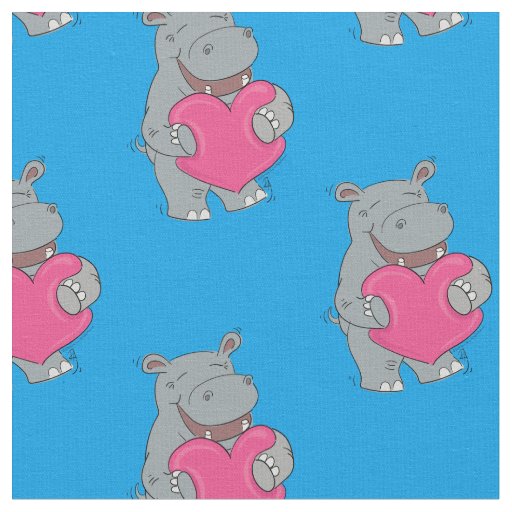 Hippo Hugs Cute Hippopotamus Fabric