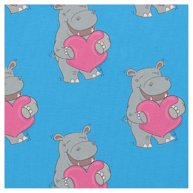 Hippo Hugs Cute Hippopotamus Fabric (Close Up)