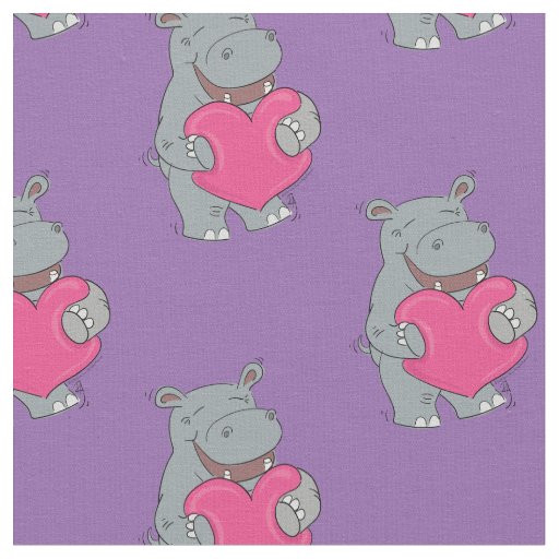 Hippo Hugs Cute Hippopotamus Fabric