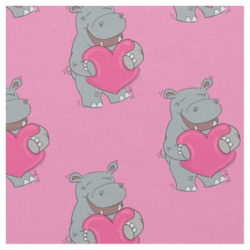 Hippo Hugs Cute Hippopotamus Fabric