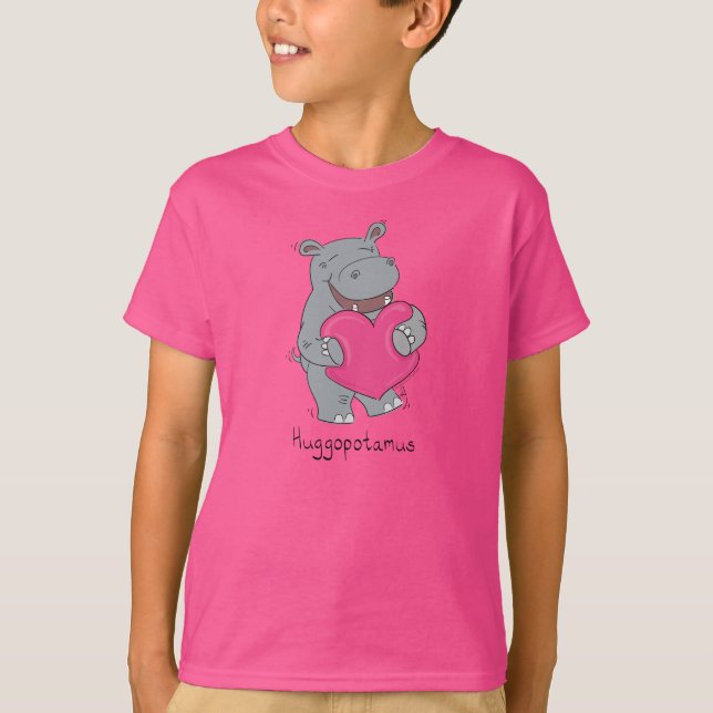 Hippo Hugs Cute Kids Hippopotamus T-Shirt (Front)