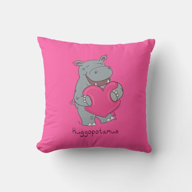 Hippo Hugs Cute Kids Hippopotamus Throw Pillow (Front)
