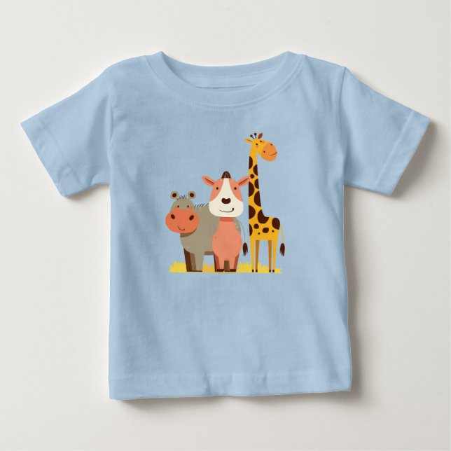 Hippo Hugs & Giraffe Giggles  Adorable Safari Baby Baby T-Shirt (Front)