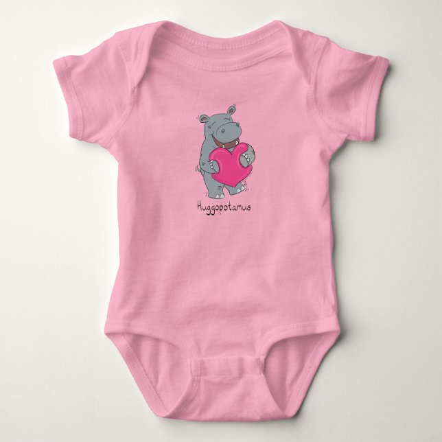 Hippo Hugs Valentine’s Day Baby Bodysuit Pink (Front)