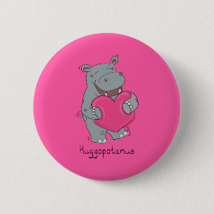 Hippo Hugs Valentine’s Day Button Pin