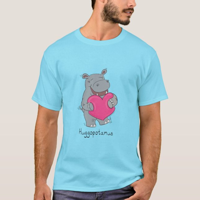 Hippo Hugs Valentine’s Day Mens Tshirt Blue (Front)