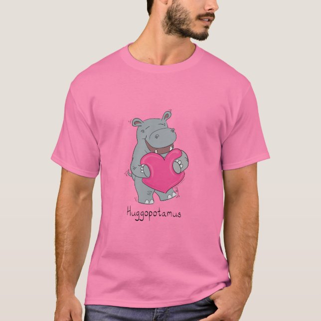 Hippo Hugs Valentine’s Day Mens Tshirt Pink (Front)