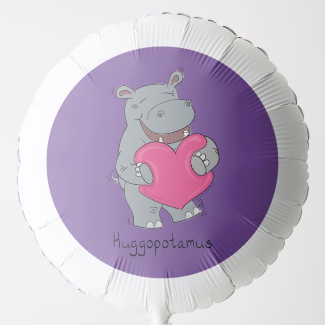Hippo Hugs Valentine’s Day Mylar Balloon (Front)
