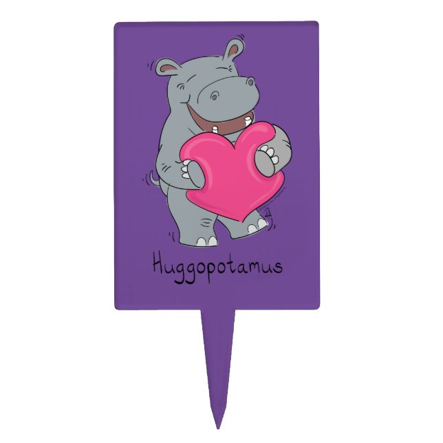 Hippo Hugs Valentine’s Day Pie or Cake Topper (Front)