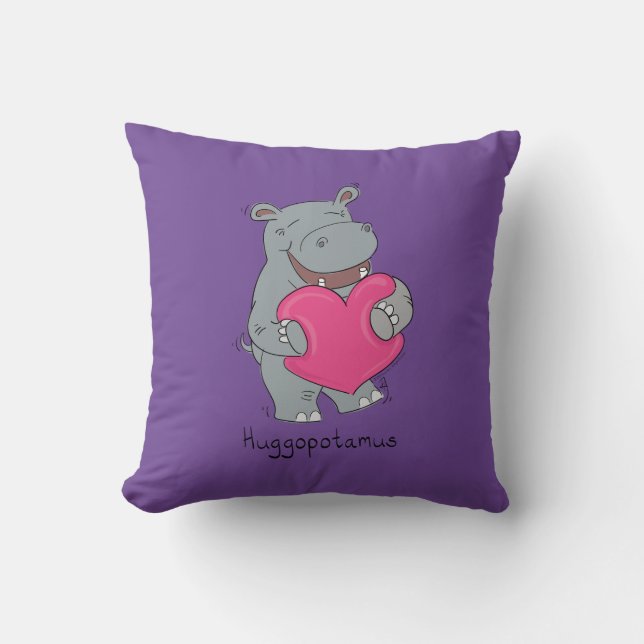 Hippo Hugs Valentine’s Day Pillow (Front)