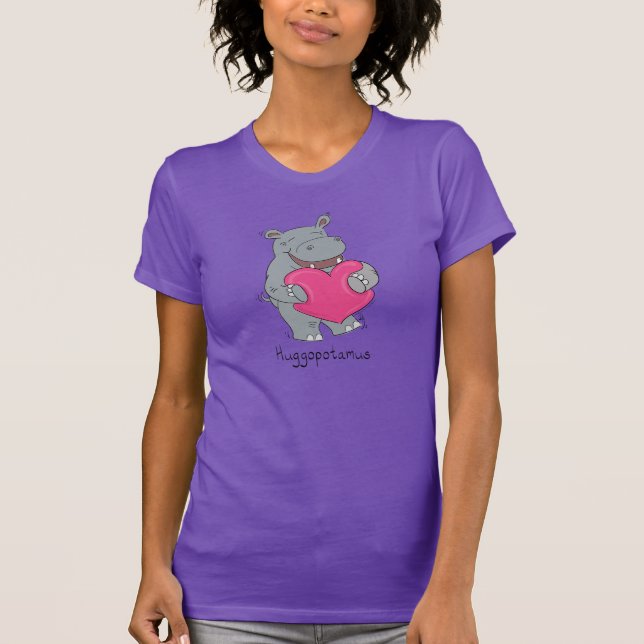 Hippo Hugs Valentine’s Day Women's Tshirt Purple (Front)